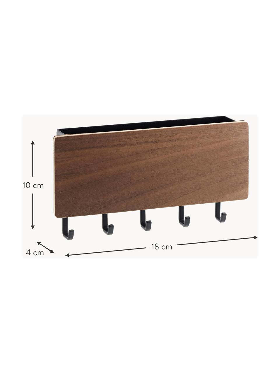 Perchero de pared con parte trasera magnética Rin, Estructura: acero con pintura en polv, Barra: madera, Negro, madera oscura, An 18 x Al 10 cm