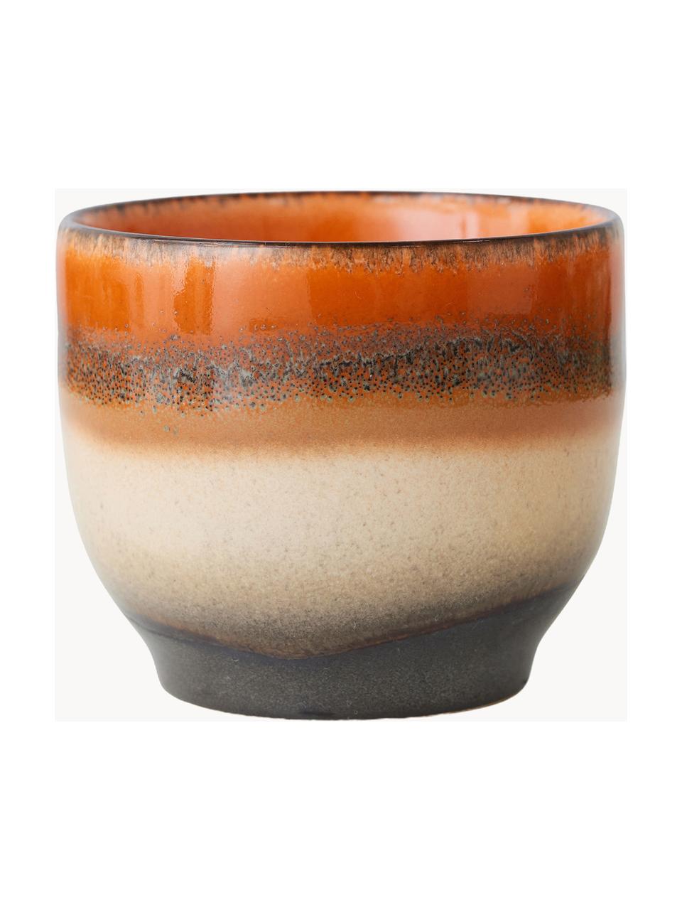 Ručně vyrobené keramické pohárky na kávu 70's, 4 ks, Keramika, Odstíny hnědé, tlumeně bílá, Ø 8 cm, V 7 cm, 230 ml