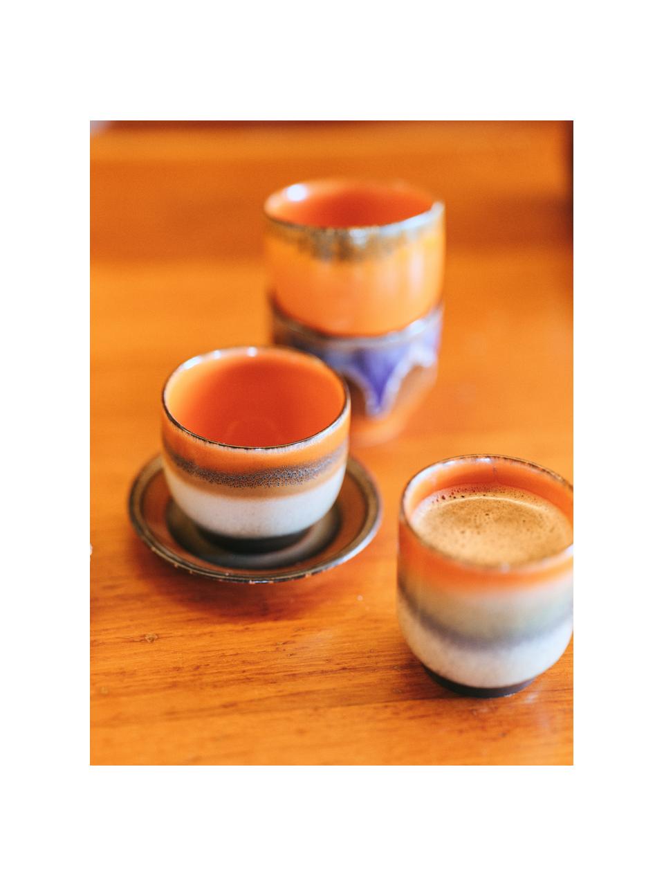 Handgemachte Keramik-Kaffeebecher 70's, 4 Stück, Keramik, Brauntöne, Off White, Ø 8 x H 7 cm, 230 ml