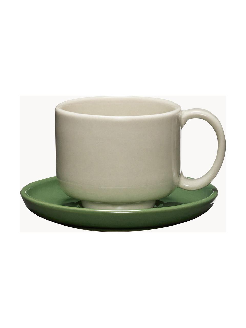 Tasse artisanale avec soucoupe Amare, Poudre de roche, Beige clair, vert, Ø 9 x haut. 6 cm, 200 ml