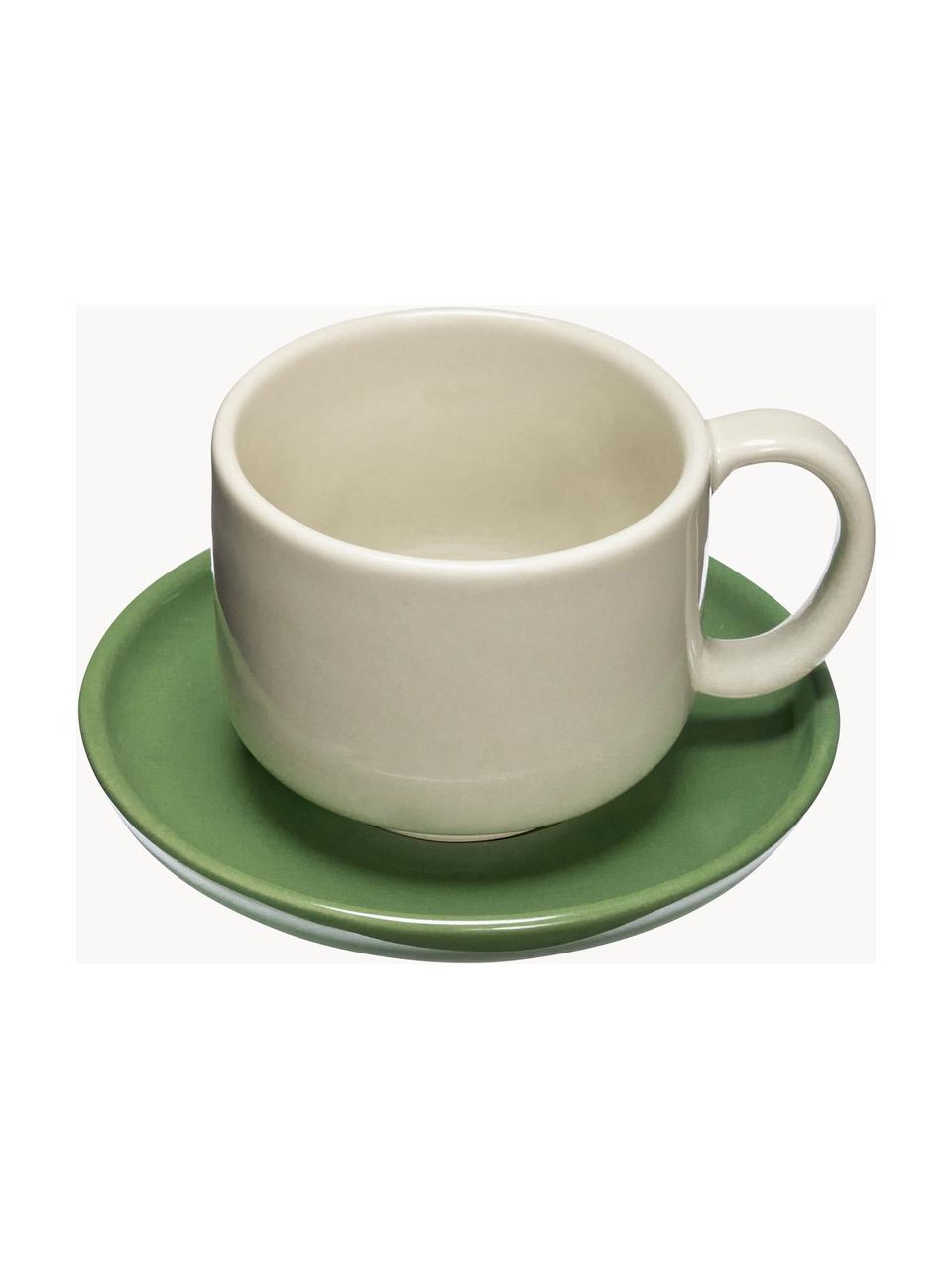 Handgefertigte Tasse Amare mit Unterteller, Steinpulver, Hellbeige, Grün, Ø 9 x H 6 cm, 200 ml