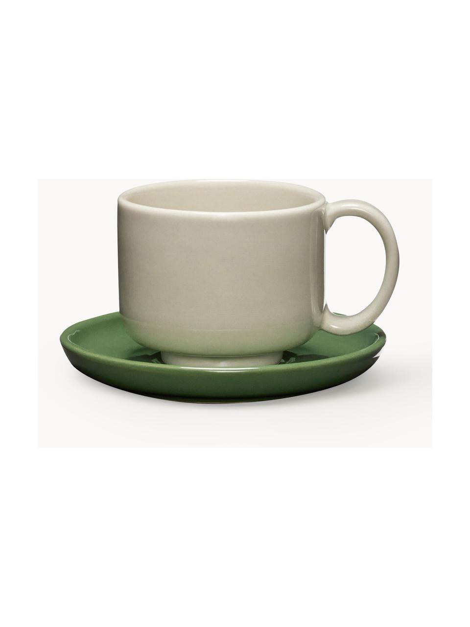 Handgefertigte Tasse Amare mit Unterteller, Steinpulver, Hellbeige, Grün, Ø 9 x H 6 cm, 200 ml