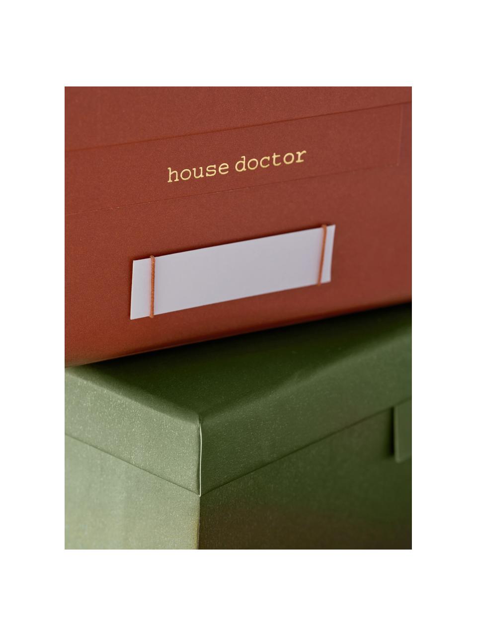 Aufbewahrungsboxen Harmony, 2er-Set, Karton, Papier, Grün, Terrakotta, Set mit verschiedenen Größen