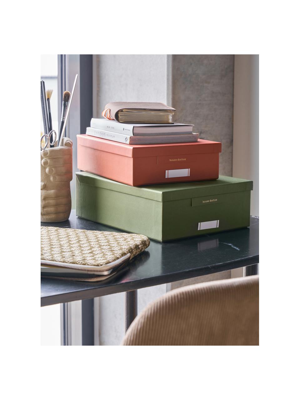 Komplet pudełek do przechowywania Harmony, 2 elem., Tektura, papier, Zielony, terakota, Komplet z różnymi rozmiarami