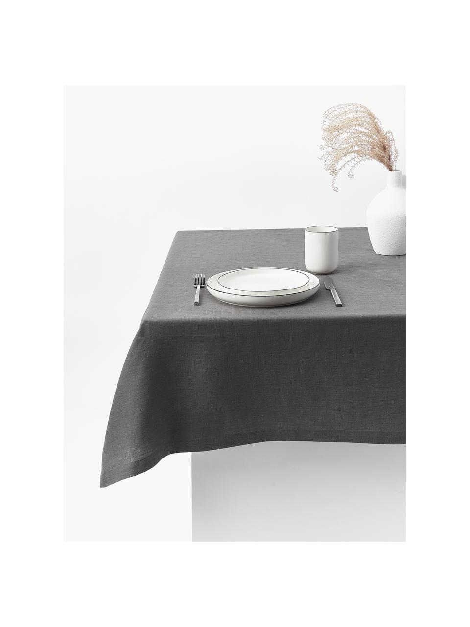 Mantel de lino Ruta, Gris oscuro, De 6 a 8 comensales (L 250 x An 130 cm)