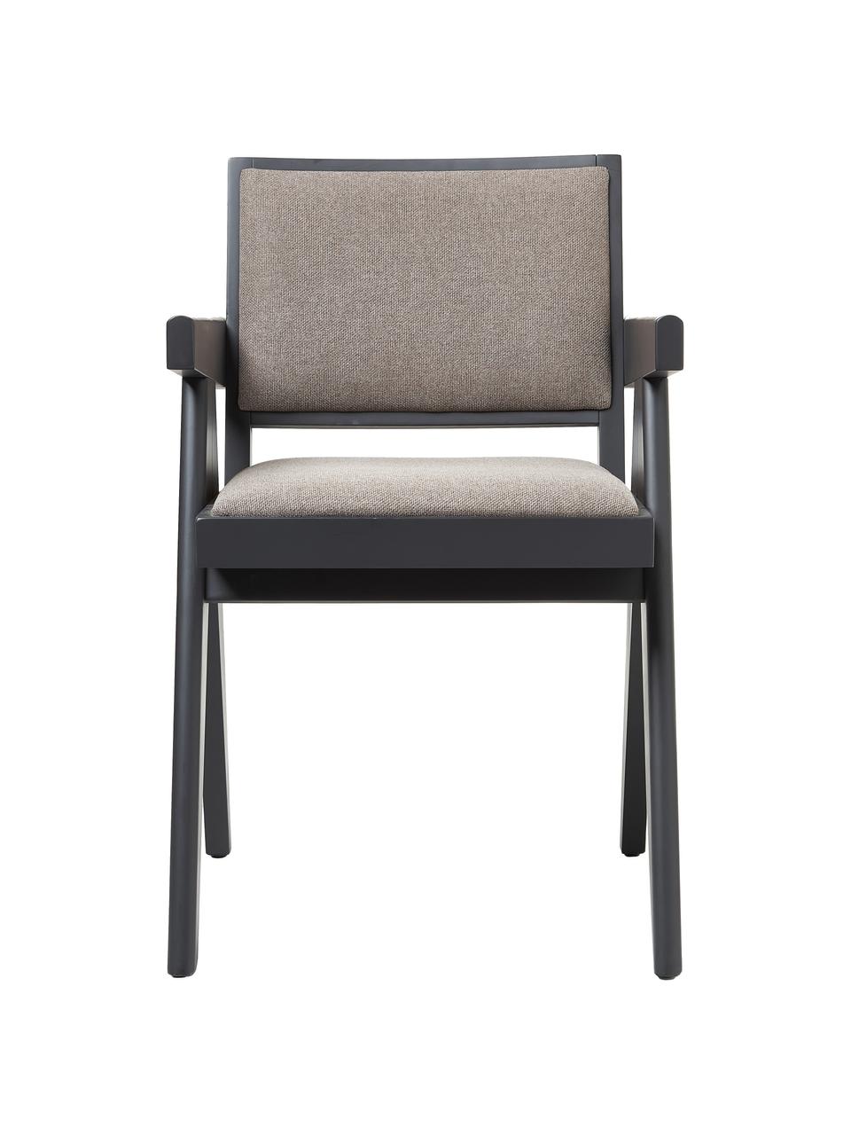 Sedia con braccioli e imbottitura Sissi, Rivestimento: 100% poliestere Con 10.00, Struttura: legno di quercia massicci, Seduta: multistrato di eucalipto, Tessuto taupe, nero, Larg. 58 x Prof. 52 cm