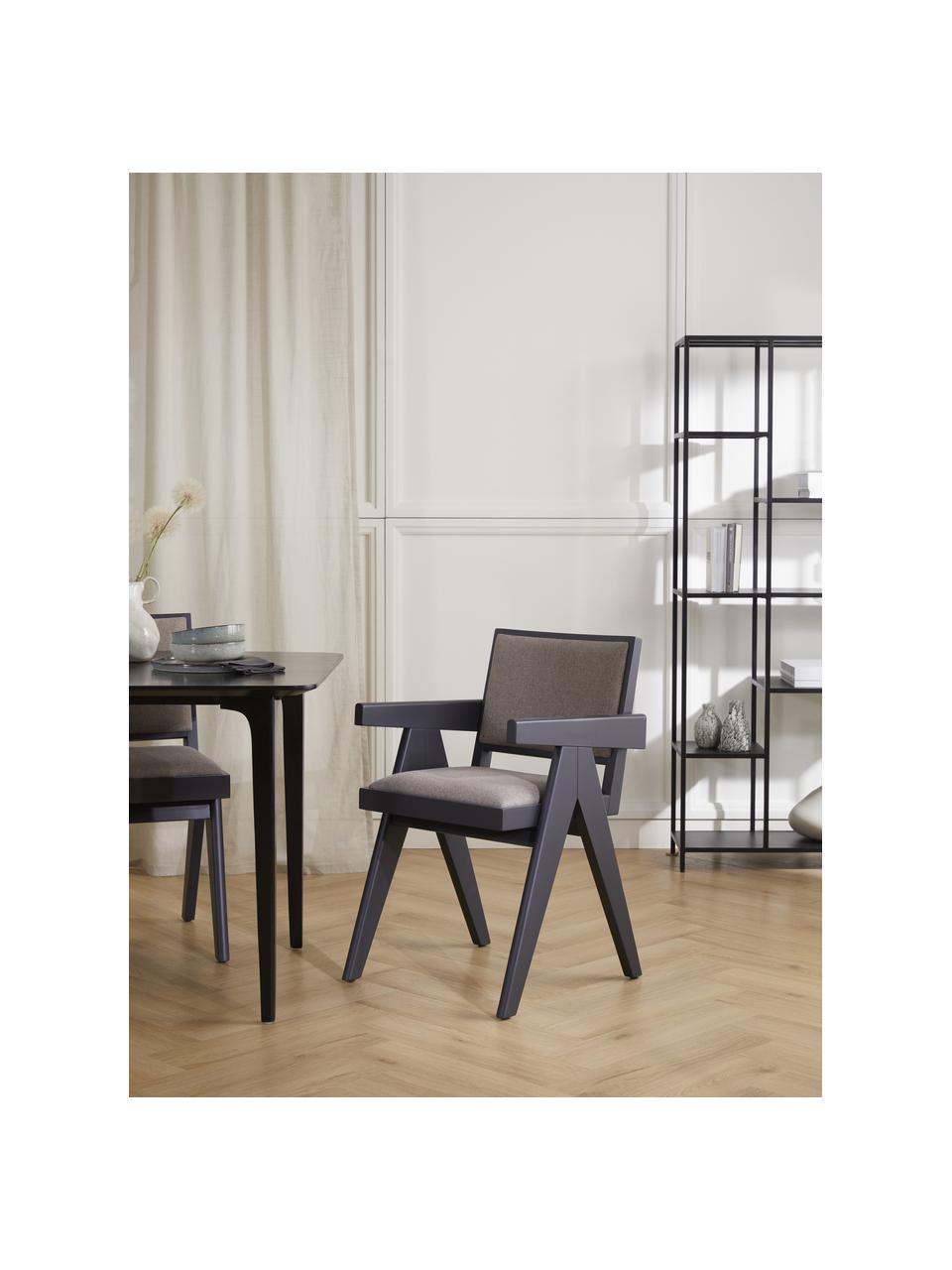 Chaise à accoudoirs rembourrée Sissi, Tissu taupe, noir, larg. 58 x prof. 52 cm