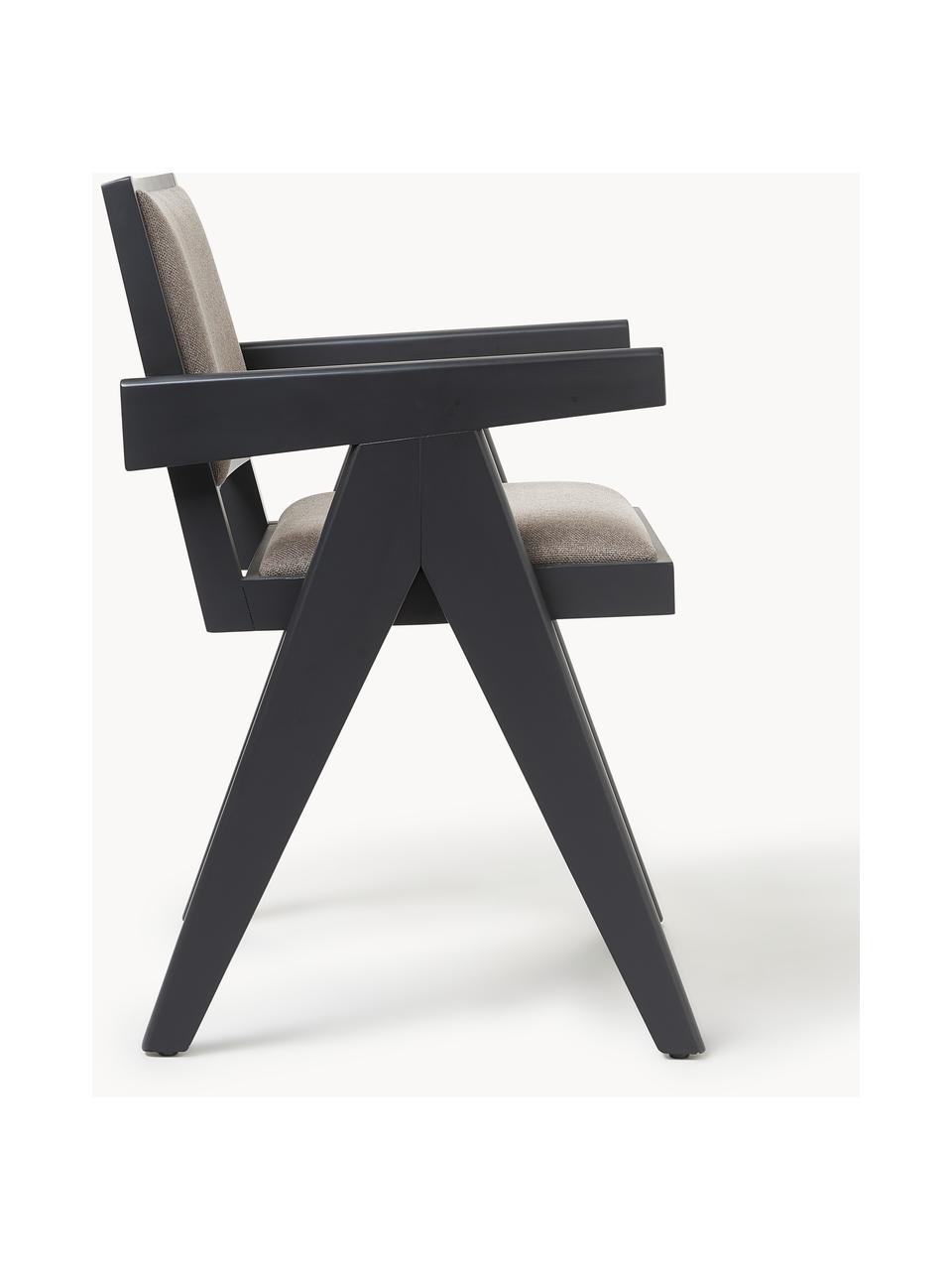 Silla tapizada con reposabrazos Sissi, Tapizado: 100% poliéster Alta resis, Estructura: madera de roble maciza, Asiento: contrachapado de madera d, Tejido greige, negro, An 58 x F 52 cm