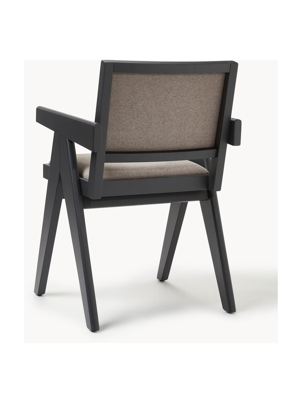 Chaise rembourrée en bois Sissi, Tissu grège, cadre noir, larg. 58 x prof. 52 cm