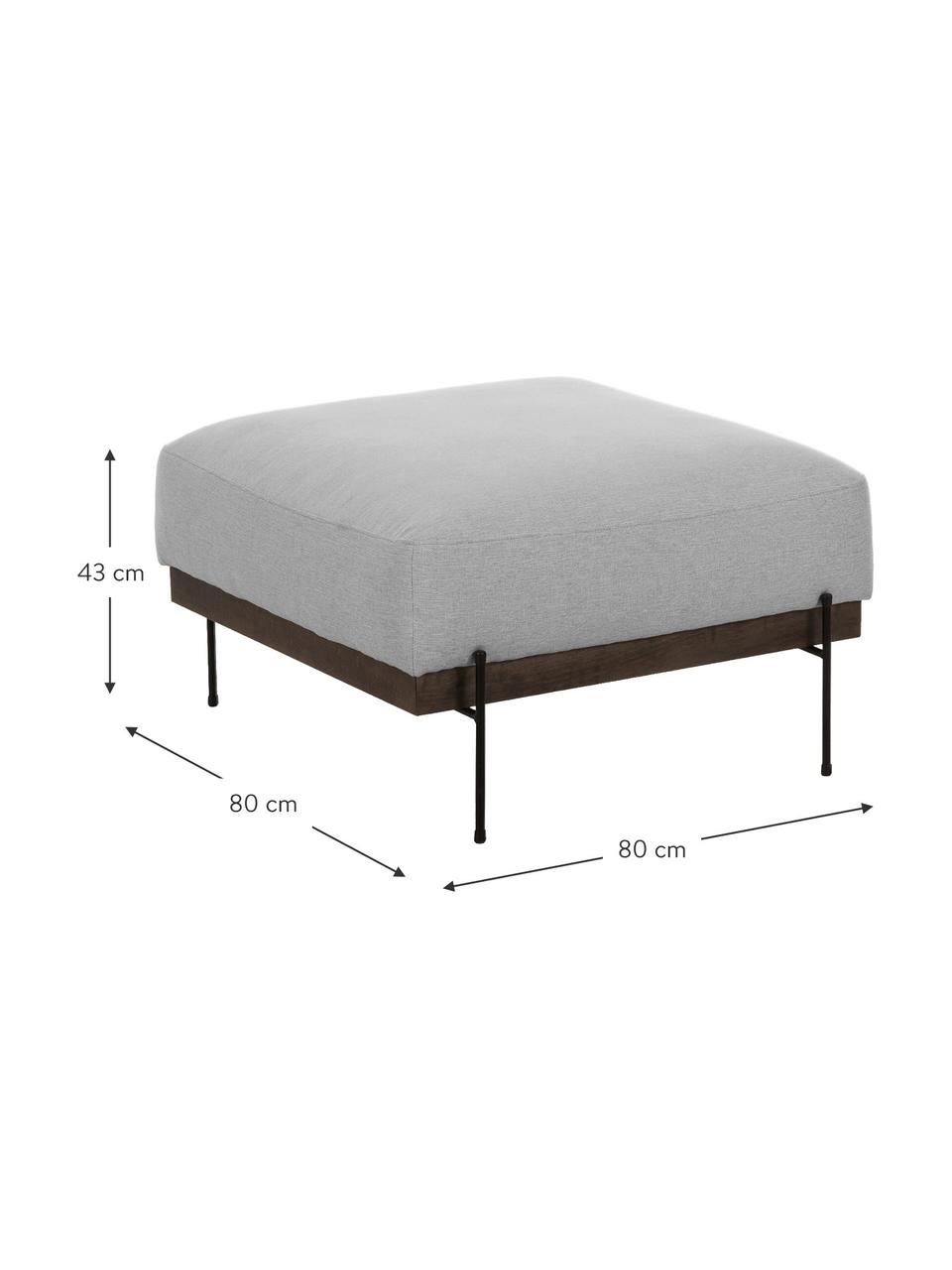 Voetenbank Brooks met metalen poten, Bekleding: polyester, Frame: massief grenenhout, Frame: grenenhout, gelakt, Poten: gepoedercoat metaal, Geweven stof grijs, B 80 x H 43 cm