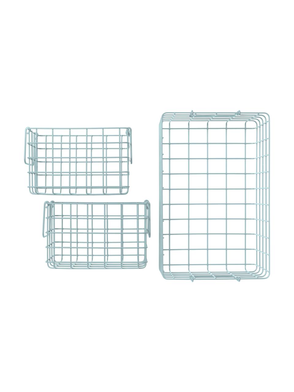 Opbergmanden The Baskets, set van 3, Gepoedercoat staal, Lichtblauw, Set met verschillende formaten