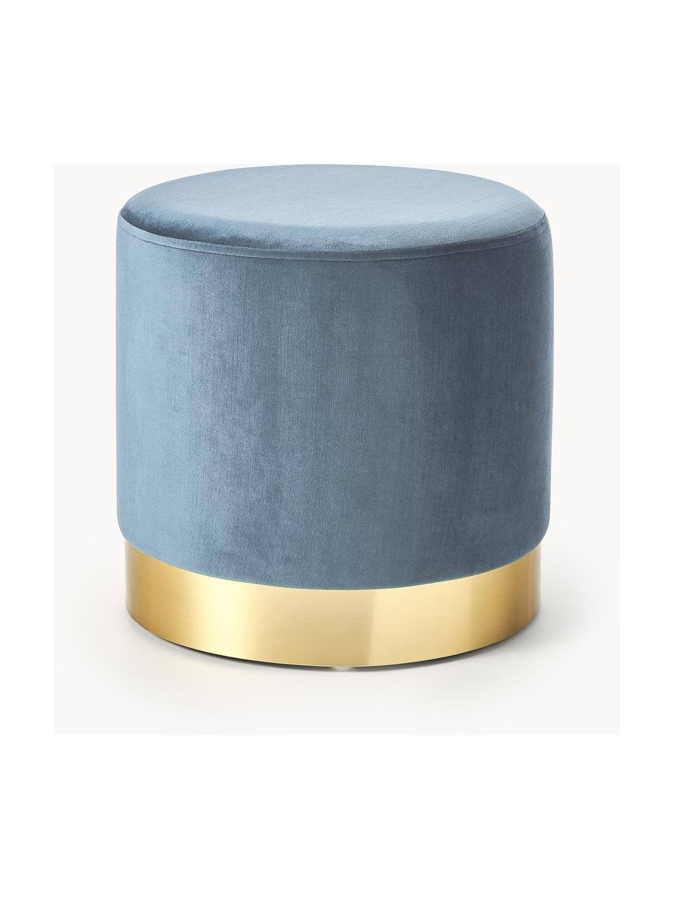 Pouf en velours Orchid, Velours gris-bleu, socle doré, Ø 38 x haut. 38 cm