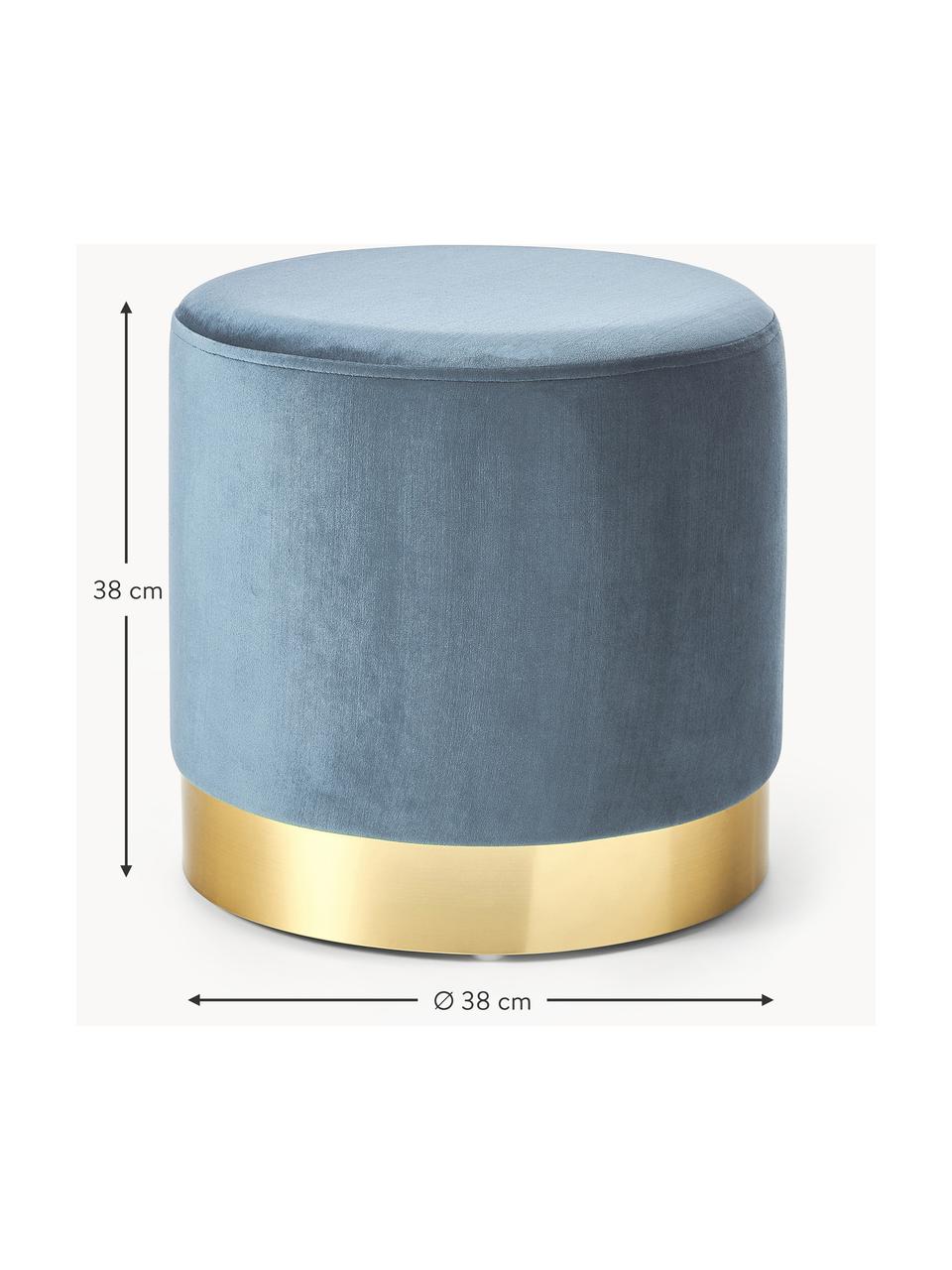 Pouf en velours Orchid, Velours gris-bleu, socle doré, Ø 38 x haut. 38 cm