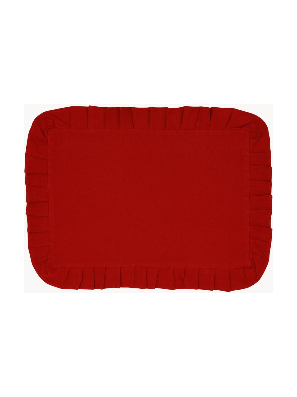Tischsets Chambray mit Rüschen, 2 Stück, 100 % Baumwolle, Rot, B 30 x L 45 cm
