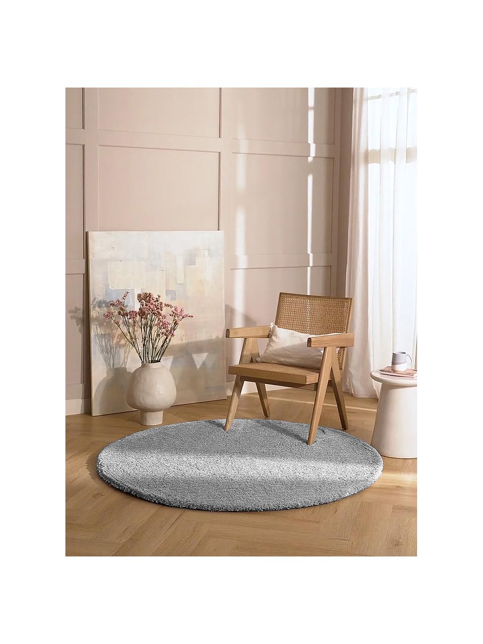 Tappeto rotondo soffice a pelo lungo Marsha, Retro: 55% poliestere, 45% coton, Grigio, Ø 120 cm (taglia S)