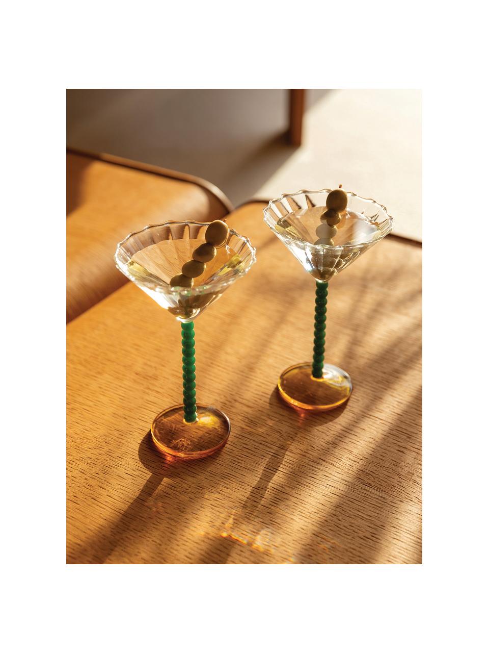 Cocktailgläser Perle aus Borosilikatglas, 2 Stück, Borosilikatglas, Transparent, Dunkelgrün, Orange, Ø 17 x H 10 cm, 150 ml