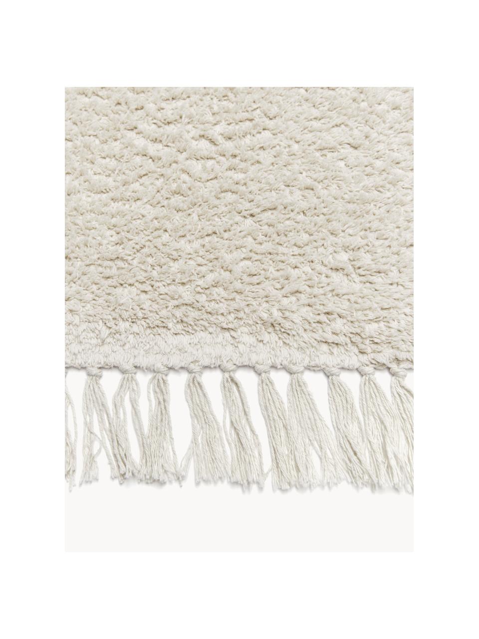 Alfombra corredor artesanal con flecos Daya, Parte superior: 100% algodón, Reverso: látex, Blanco crema, An 80 x L 200 cm
