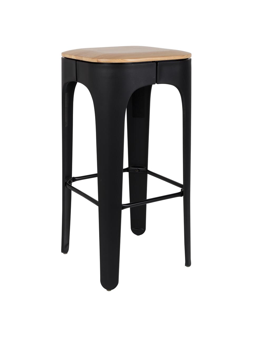 Taburete alto de bar Up-High, Asiento: madera de fresno maciza, Patas: polipropileno, mate pinta, Asiento: fresno Patas: negro Reposapiés: negro, An 35 x Al 73 cm