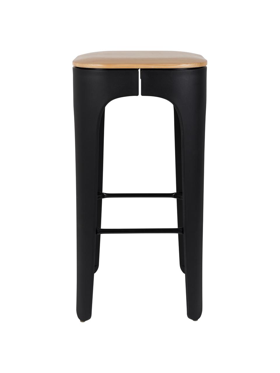 Sgabello da bar Up-High, Seduta: legno di frassino massicc, Gambe: polipropilene, opaco vern, Seduta: legno di frassino Gambe: nero Poggiapiedi: nero, L 35 x A 73 cm