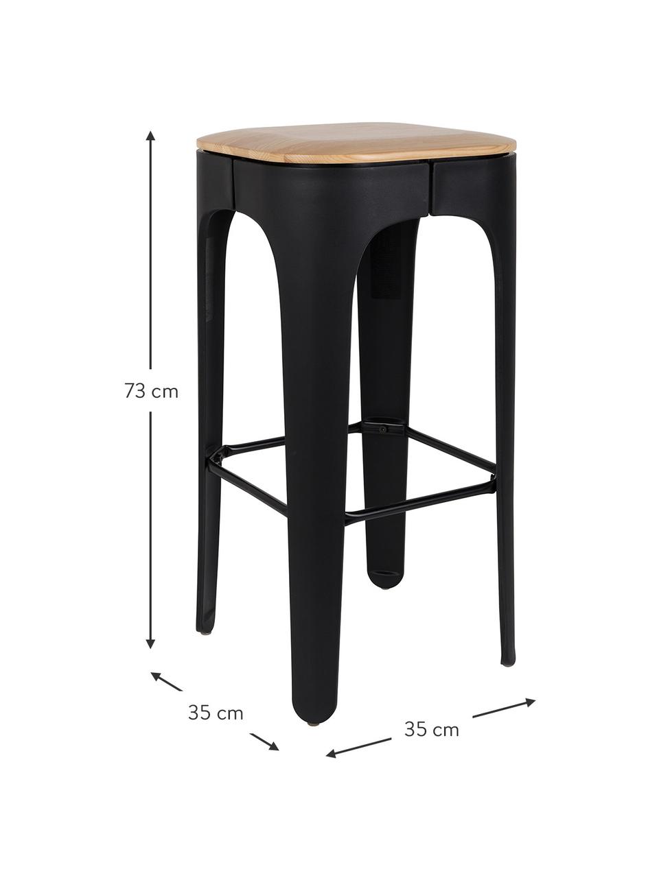 Sgabello da bar Up-High, Seduta: legno di frassino massicc, Gambe: polipropilene, opaco vern, Seduta: legno di frassino Gambe: nero Poggiapiedi: nero, L 35 x A 73 cm