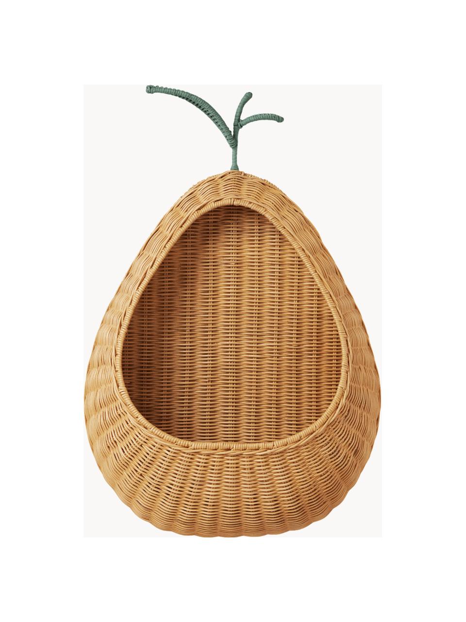 Handgefertigtes Wandregal Pear aus Rattan, Rattan, Hellbraun, Grün, B 46 x H 68 cm