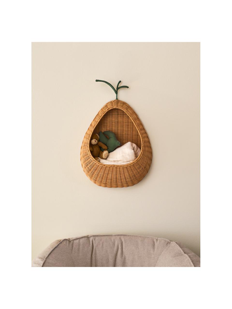 Handgefertigtes Wandregal Pear aus Rattan, Rattan, Hellbraun, Grün, B 46 x H 68 cm