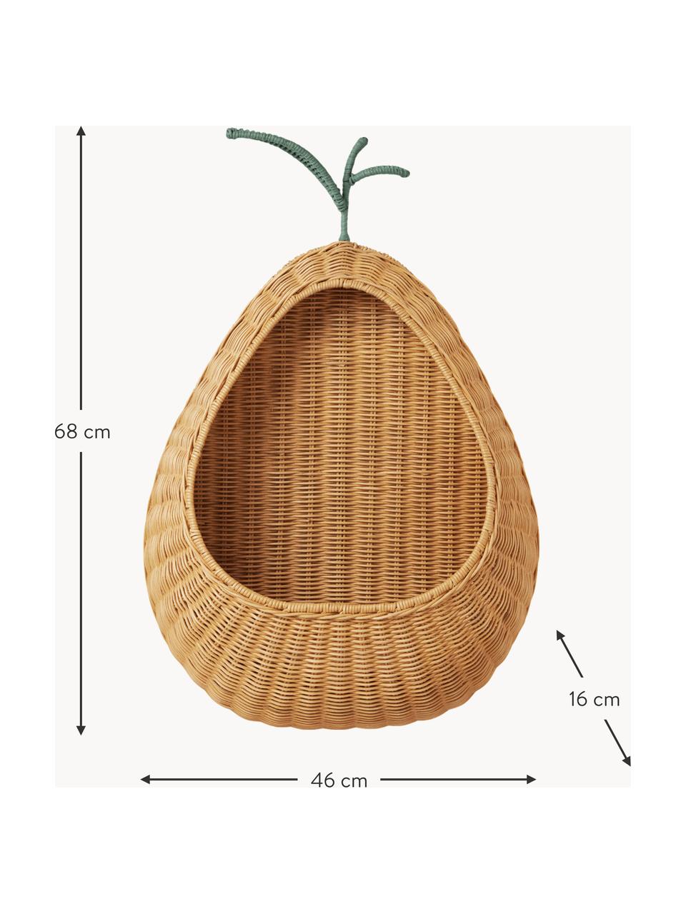 Handgefertigtes Wandregal Pear aus Rattan, Rattan, Hellbraun, Grün, B 46 x H 68 cm