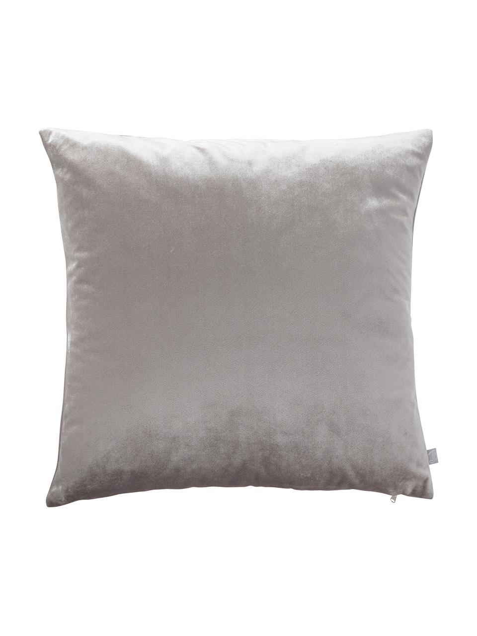 Fluwelenkussenhoezen Simone, 3-delig, 100% polyester fluweel, Grijs, donkergrijs, gebroken wit, B 50 x L 50 cm