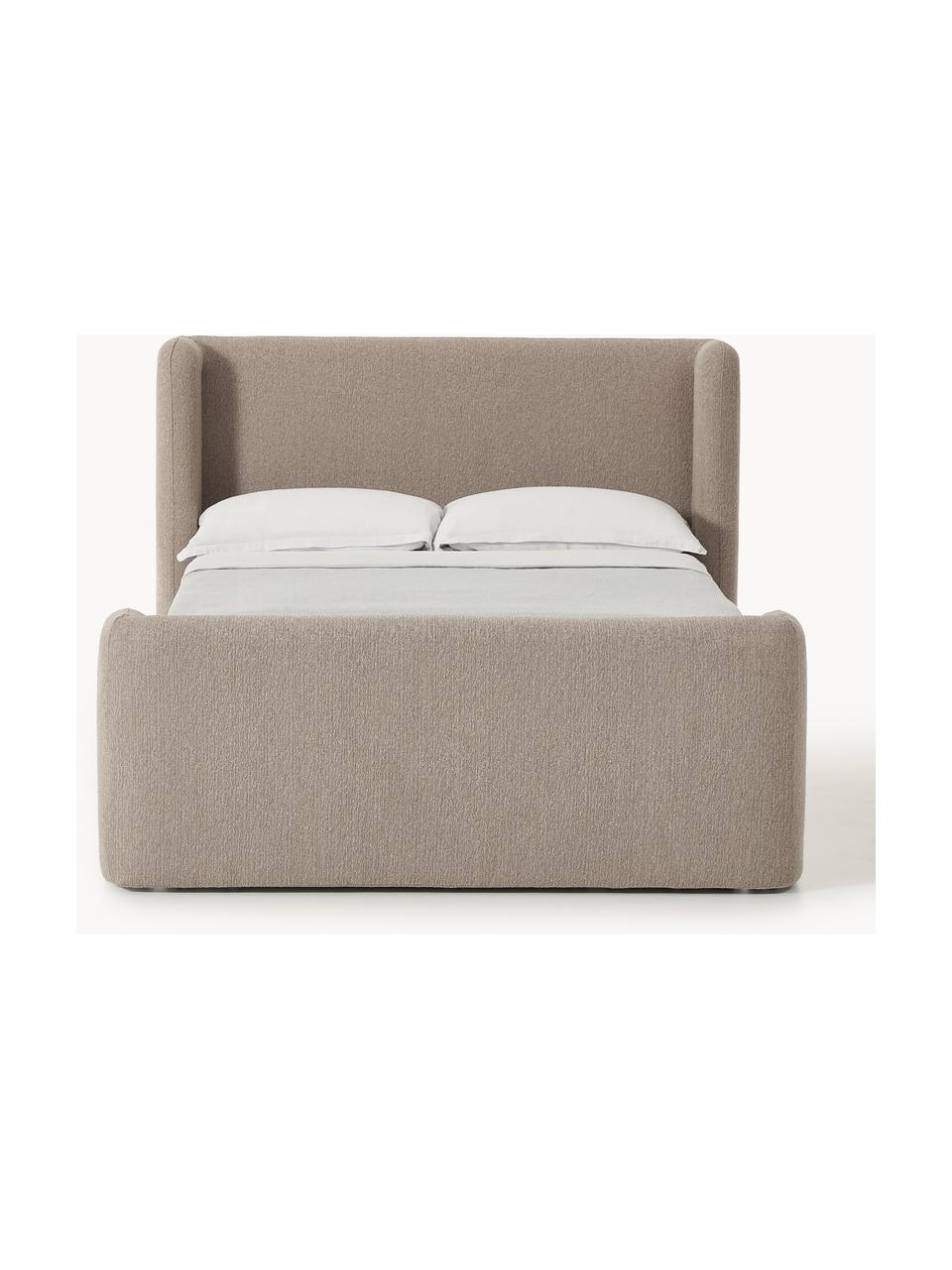 Bouclé-Boxspringbett Perla mit Stauraum, Bezug: Bouclé (71 % Polyacryl, 2, Matratze: 7-Zonen-Taschenfederkernm, Bouclé Taupe, B 140 x L 200, Härtegrad H2