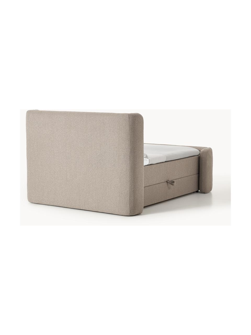 Bouclé-Boxspringbett Perla mit Stauraum, Bezug: Bouclé (71 % Polyacryl, 2, Matratze: 7-Zonen-Taschenfederkernm, Bouclé Taupe, B 140 x L 200, Härtegrad H2