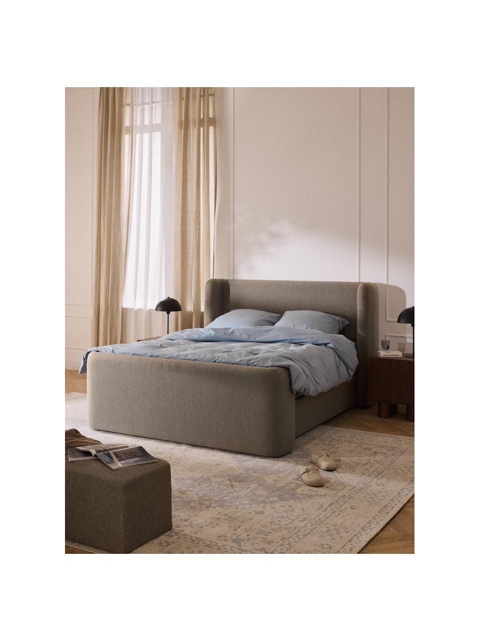 Bouclé-Boxspringbett Perla mit Stauraum, Bezug: Bouclé (71 % Polyacryl, 2, Matratze: 7-Zonen-Taschenfederkernm, Bouclé Taupe, B 140 x L 200, Härtegrad H2