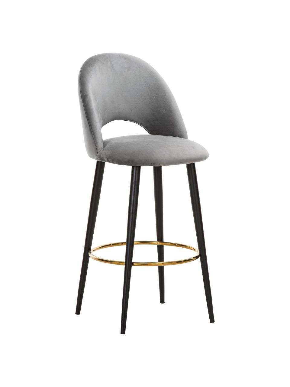 Krzesło barowe z aksamitu Rachel, Tapicerka: aksamit (wysokiej jakości, Nogi: metal malowany proszkowo, Aksamitny szary, S 48 x W 110 cm