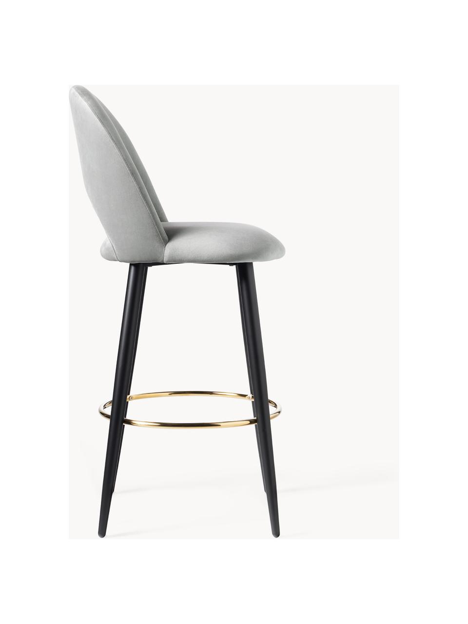 Chaise de bar en velours Rachel, Velours gris clair, larg. 48 x haut. 110 cm