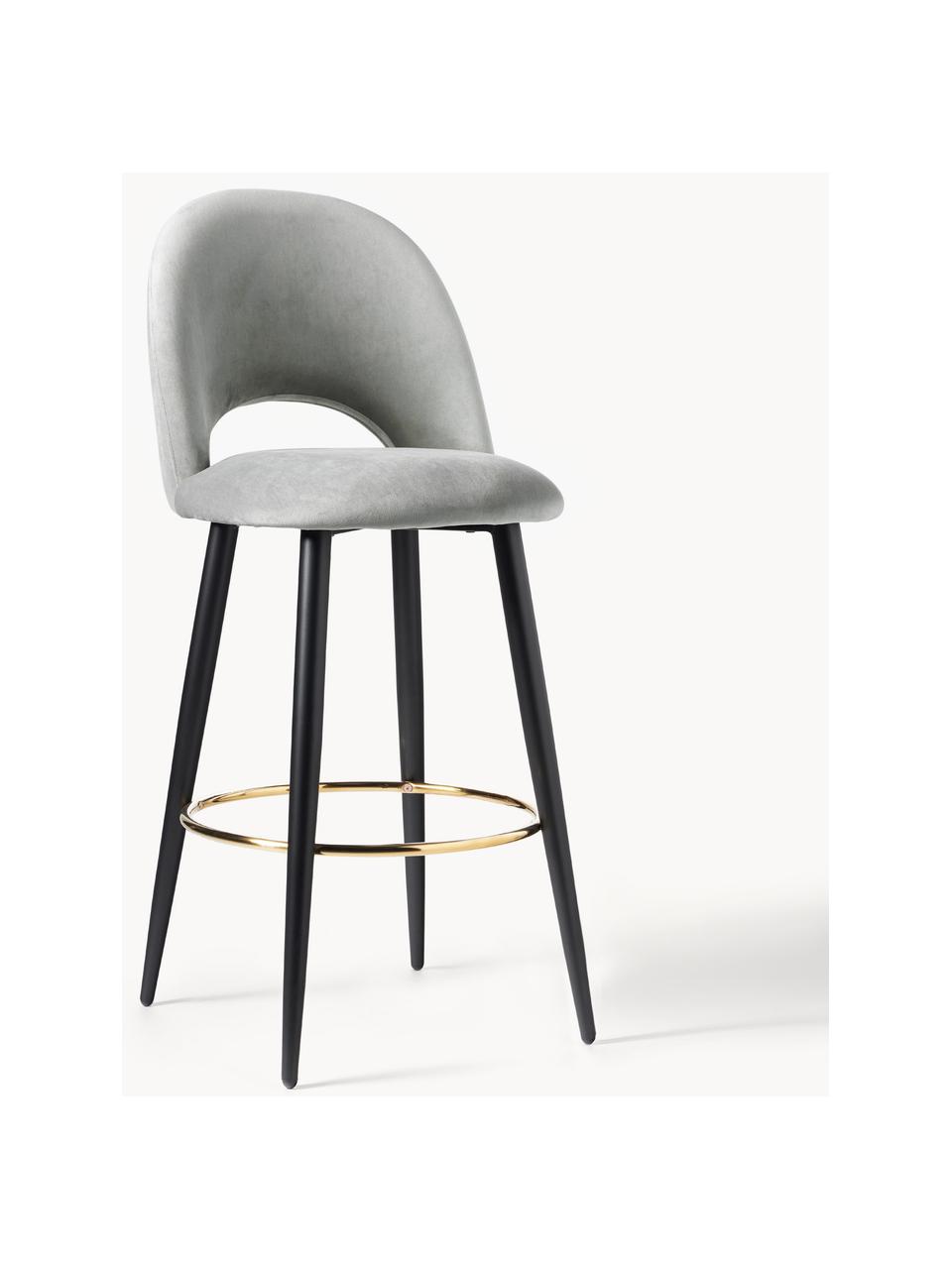 Krzesło barowe z aksamitu Rachel, Tapicerka: aksamit (wysokiej jakości, Nogi: metal malowany proszkowo, Jasnoszary aksamit, S 48 x W 110 cm