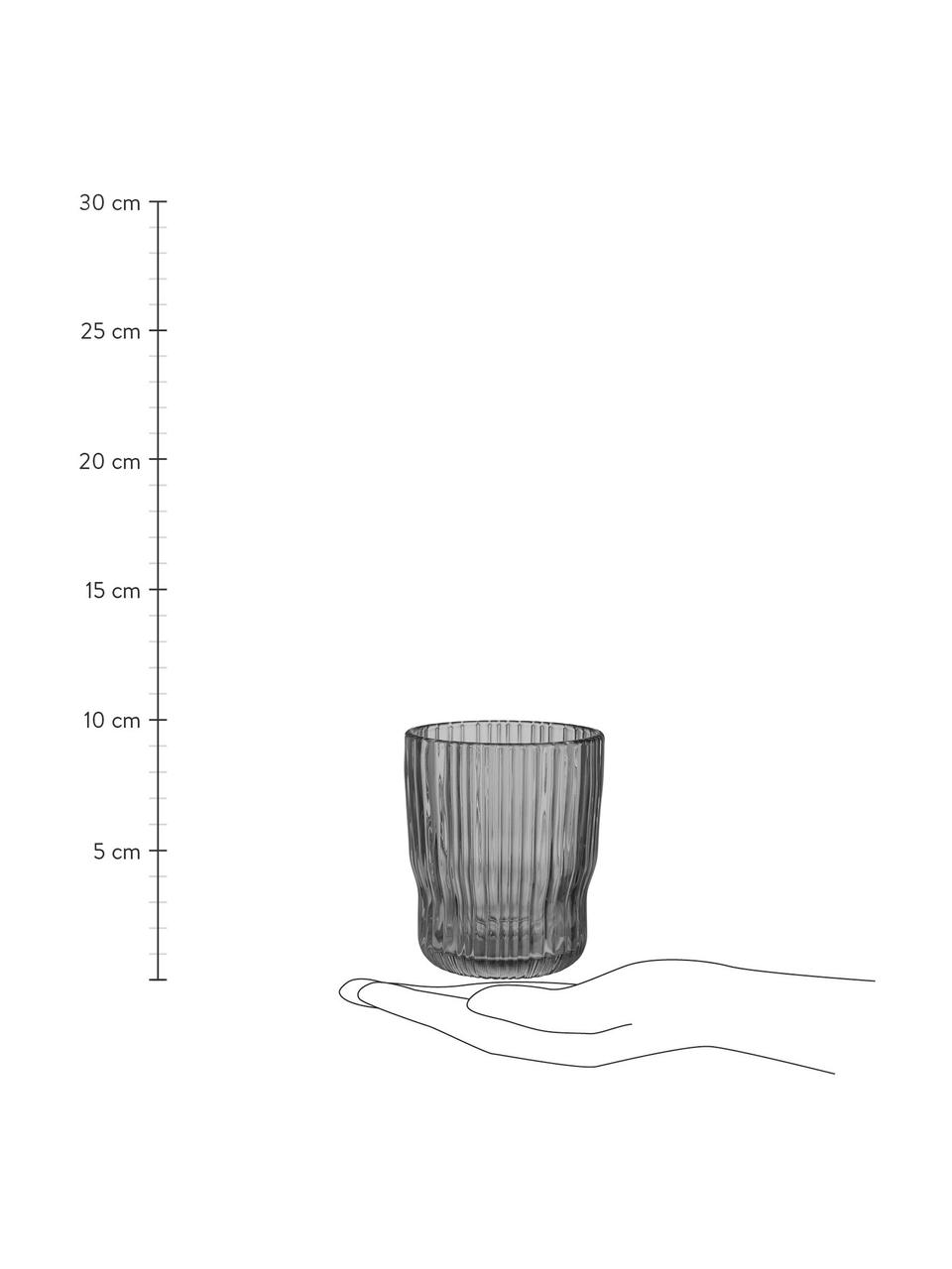 Waterglazen Chelsea met gegroefd reliëf, 6 stuks, Glas, Grijs, Ø 8 x H 10 cm, 250 ml