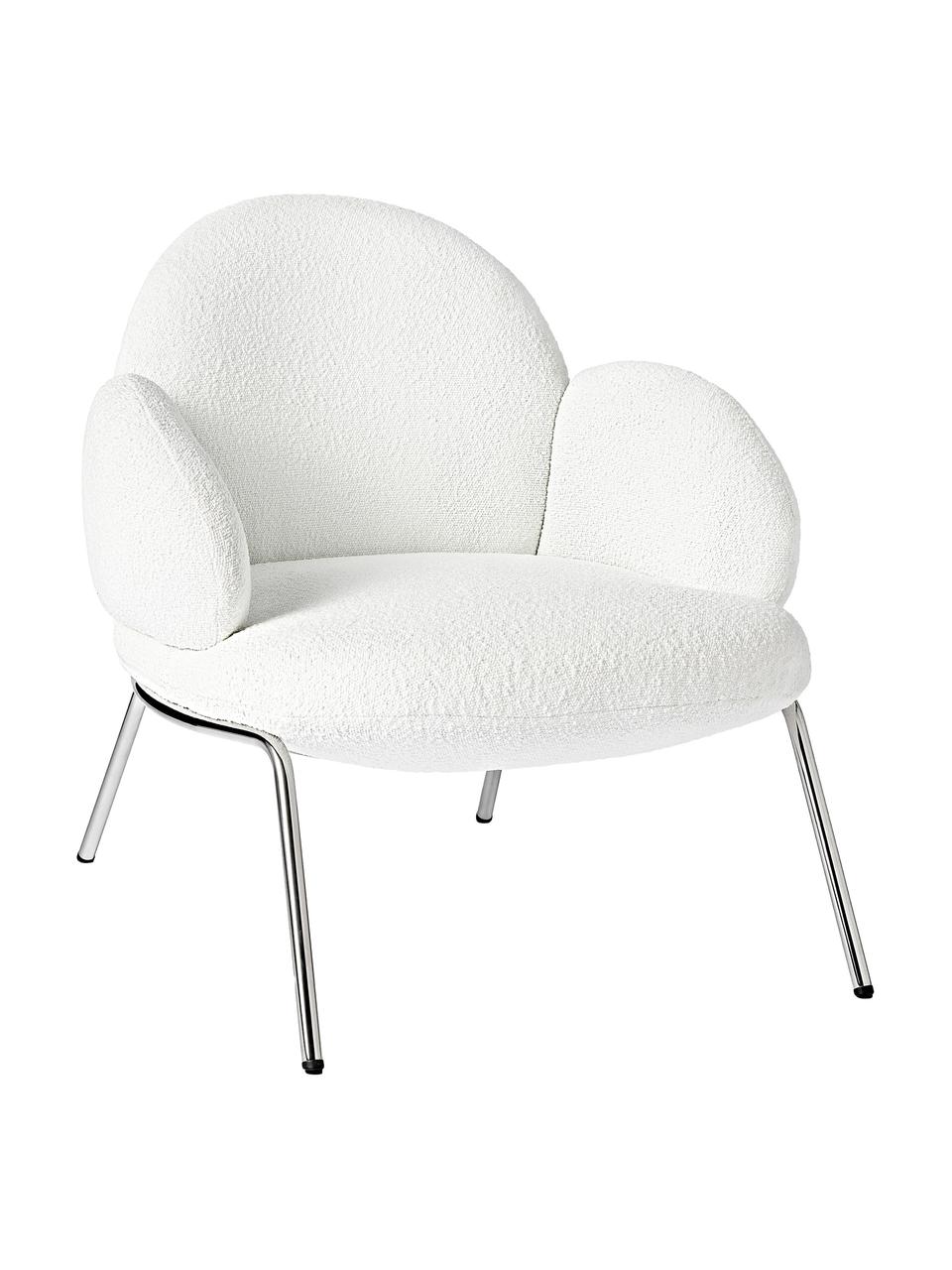 Fotel bouclé z metalowymi nogami Luan, Tapicerka: bouclé (100% poliester) D, Nogi: stal szlachetna, Biały bouclé, S 76 x G 79 cm
