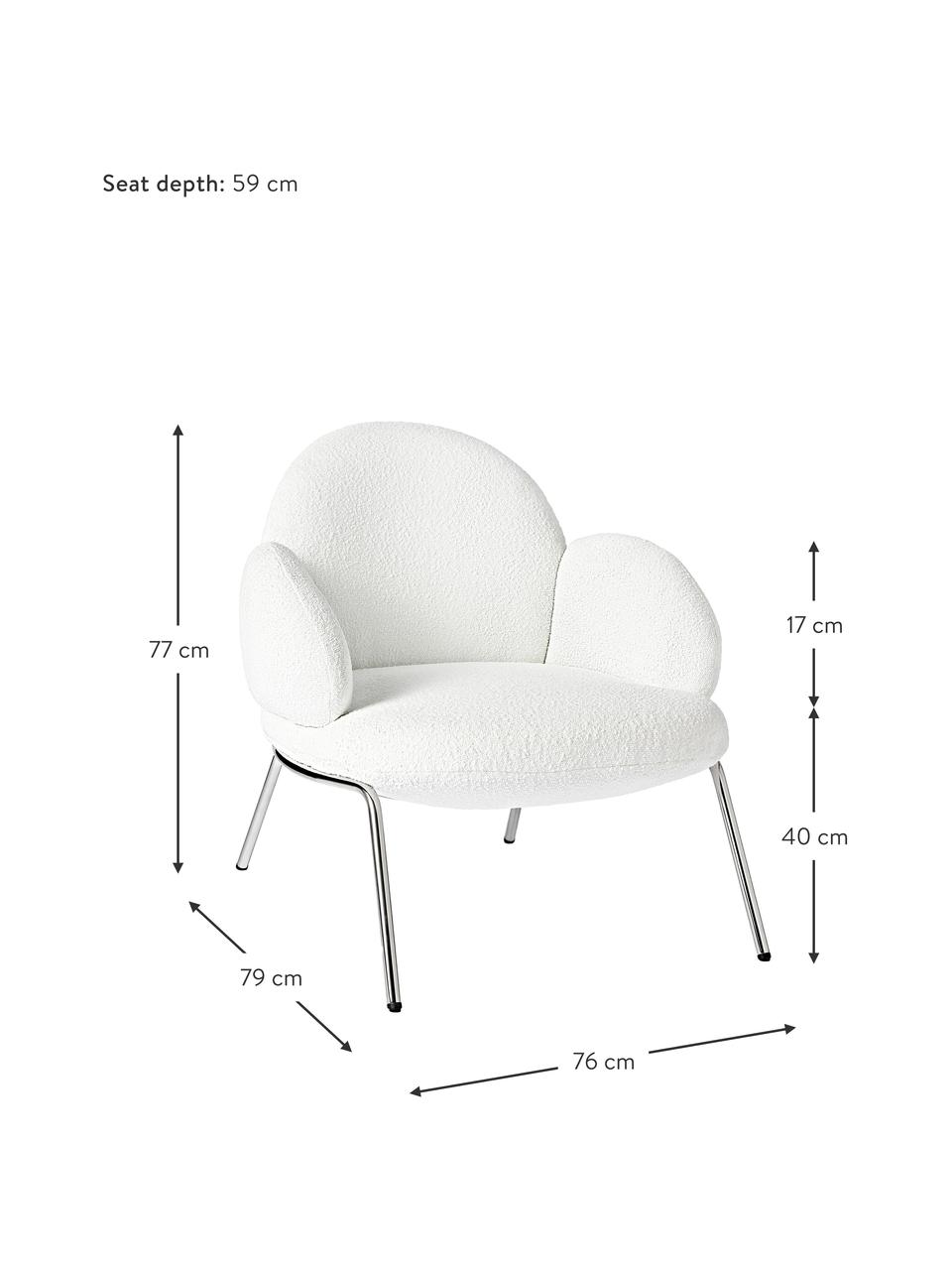 Fauteuil cocktail en tissu bouclé Luan, Tissu bouclé, blanc, larg. 76 x prof. 79 cm