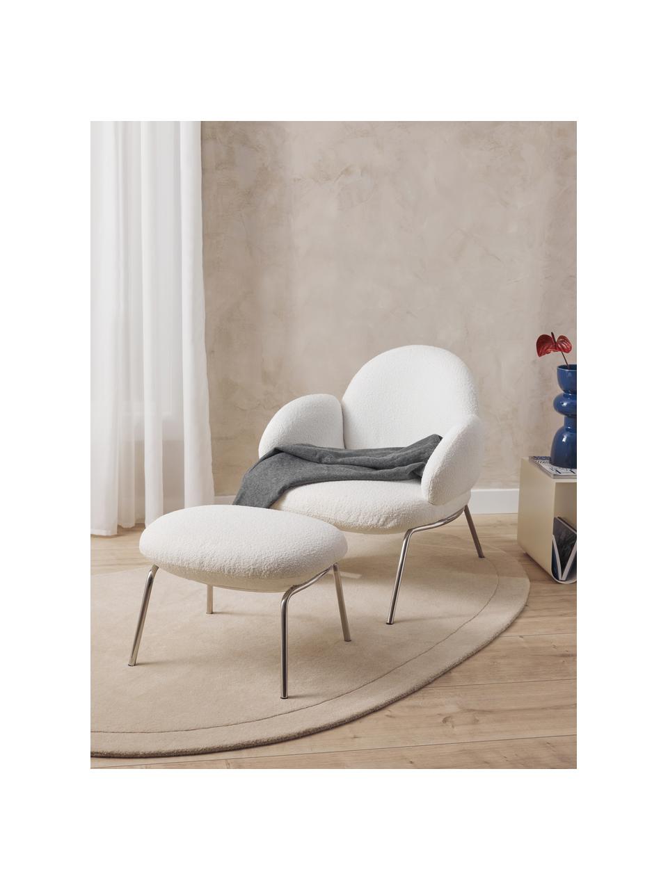 Bouclé fauteuil Luan met metalen poten, Bekleding: bouclé (100% polyester) M, Poten: edelstaal, Bouclé, wit, B 76 x D 79 cm