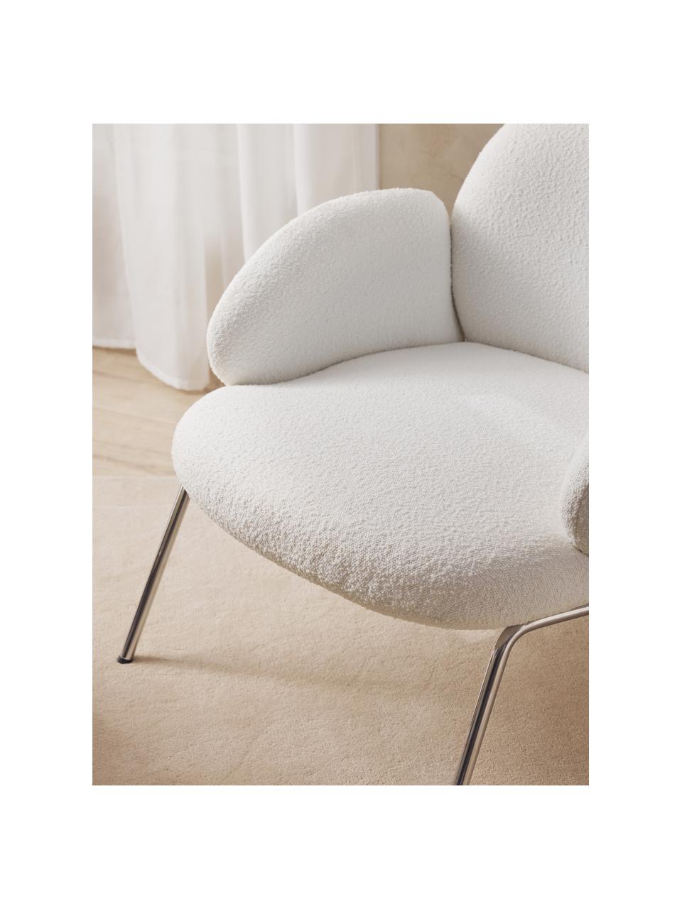 Bouclé fauteuil Luan met metalen poten, Bekleding: bouclé (100% polyester) M, Poten: edelstaal, Bouclé, wit, B 76 x D 79 cm