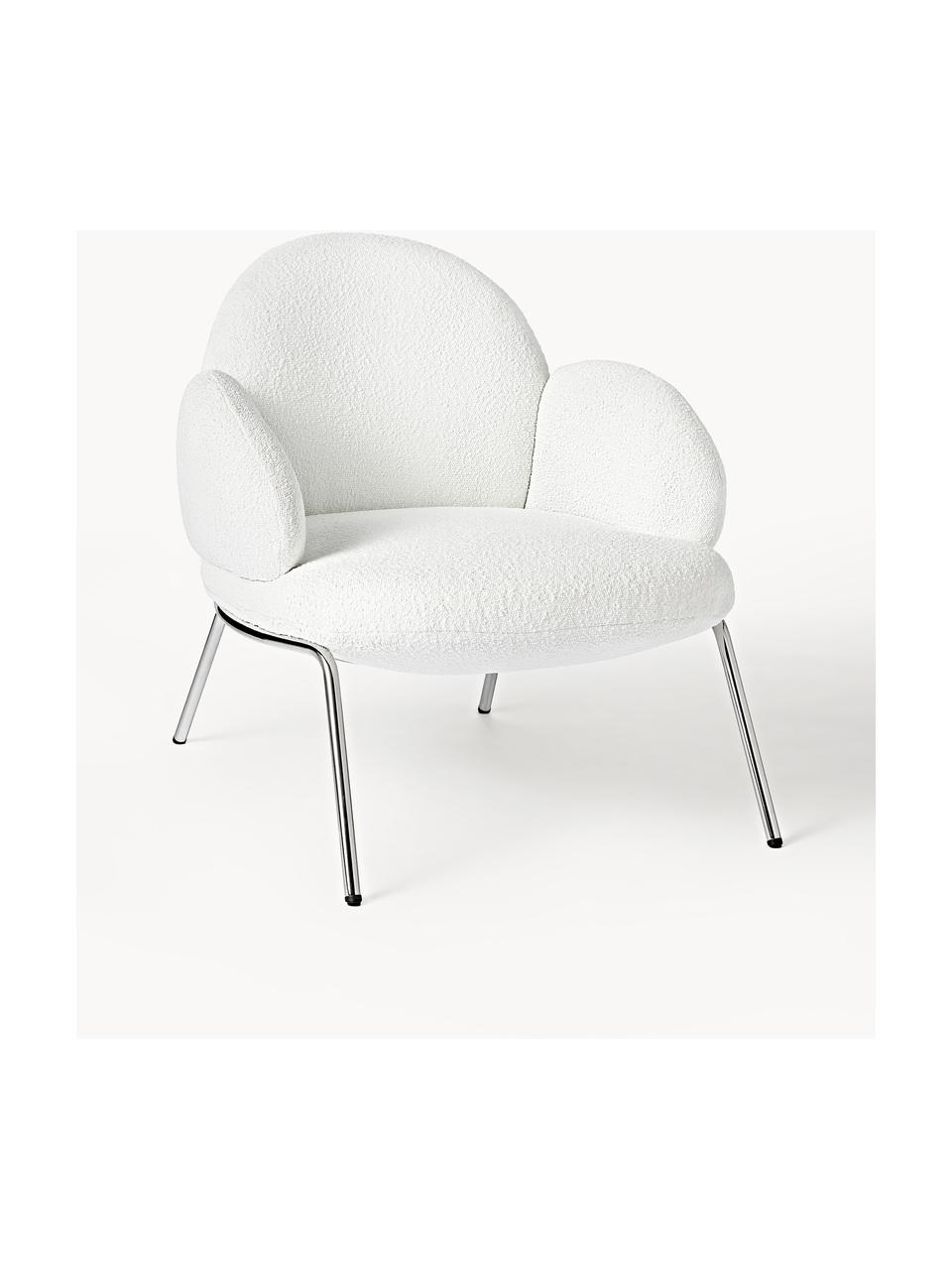 Fauteuil cocktail en tissu bouclé Luan, Tissu bouclé, blanc, larg. 76 x prof. 79 cm