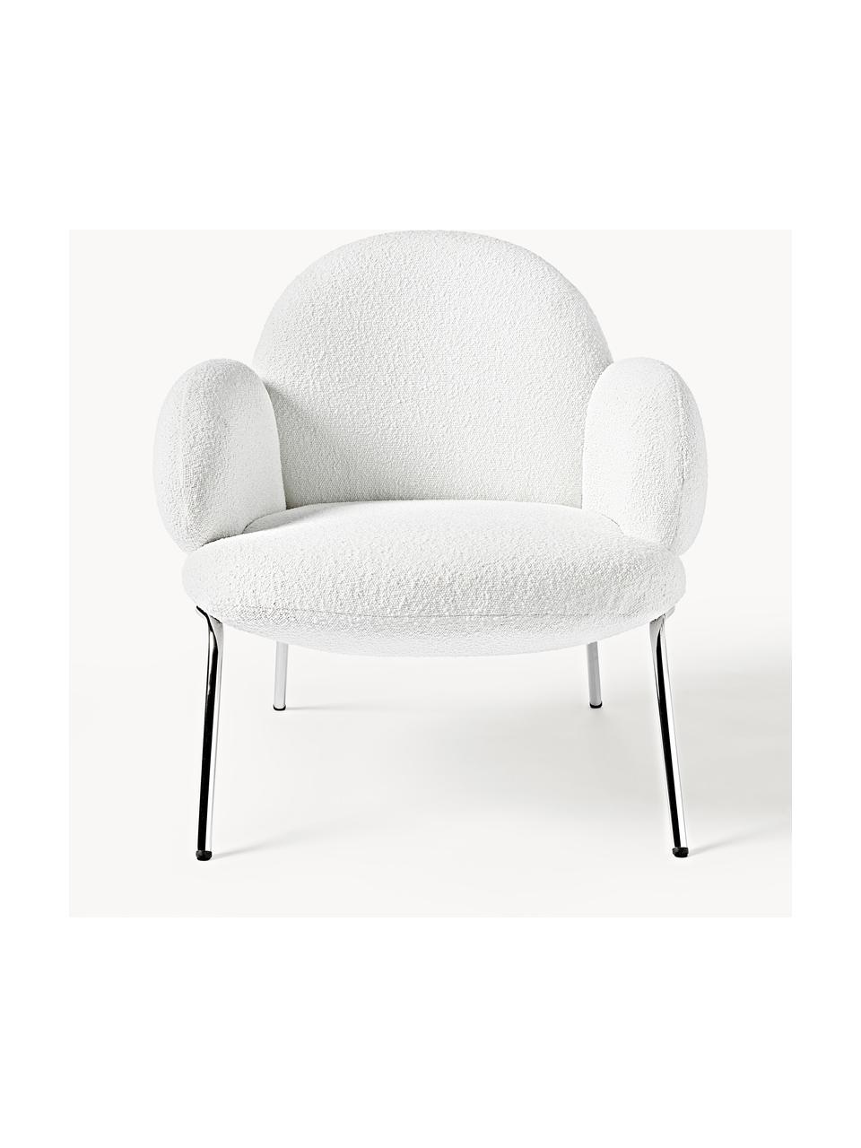 Bouclé fauteuil Luan met metalen poten, Bekleding: bouclé (100% polyester) M, Poten: edelstaal, Bouclé, wit, B 76 x D 79 cm