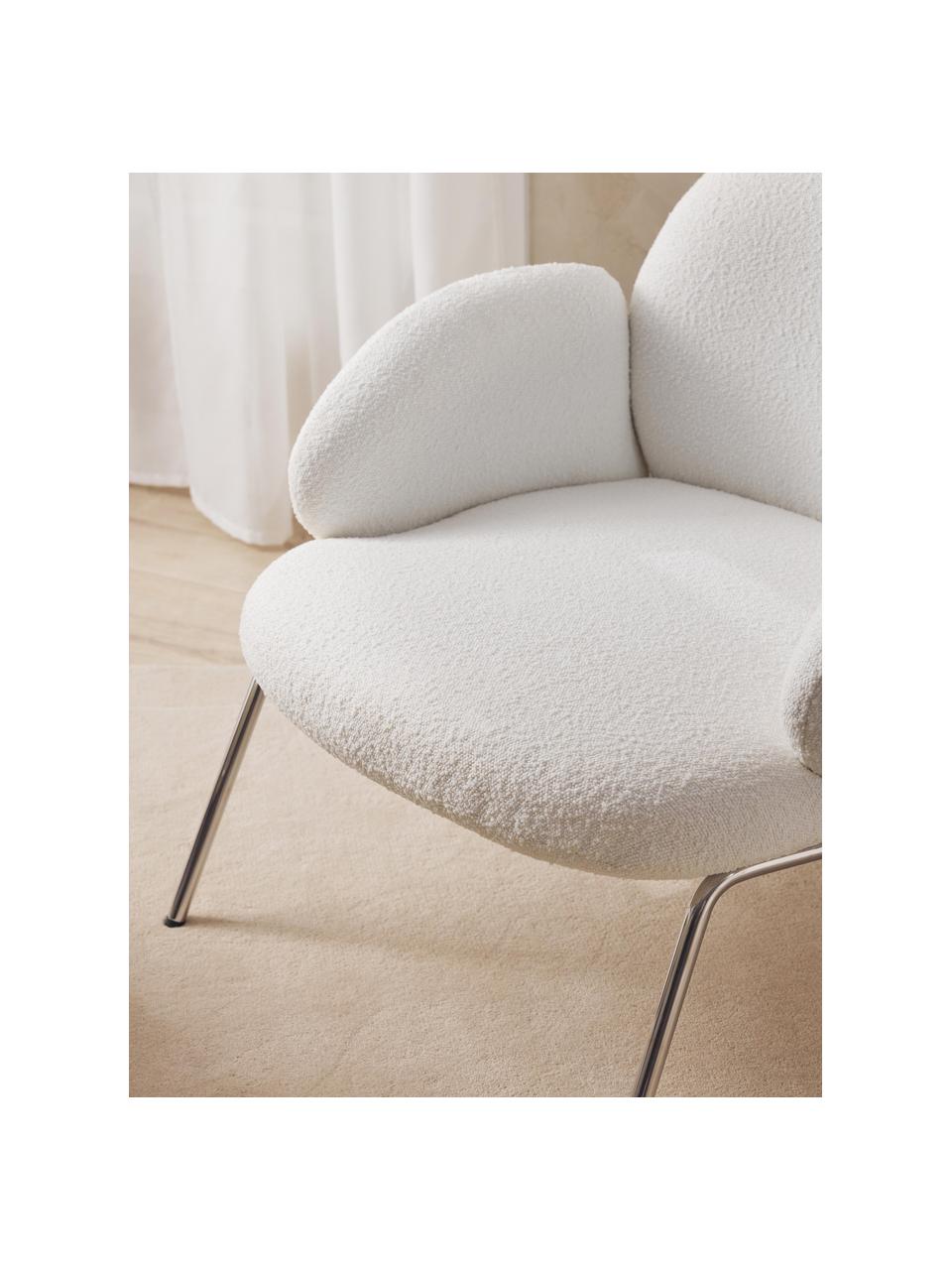 Fauteuil cocktail en tissu bouclé Luan, Tissu bouclé, blanc, larg. 76 x prof. 79 cm