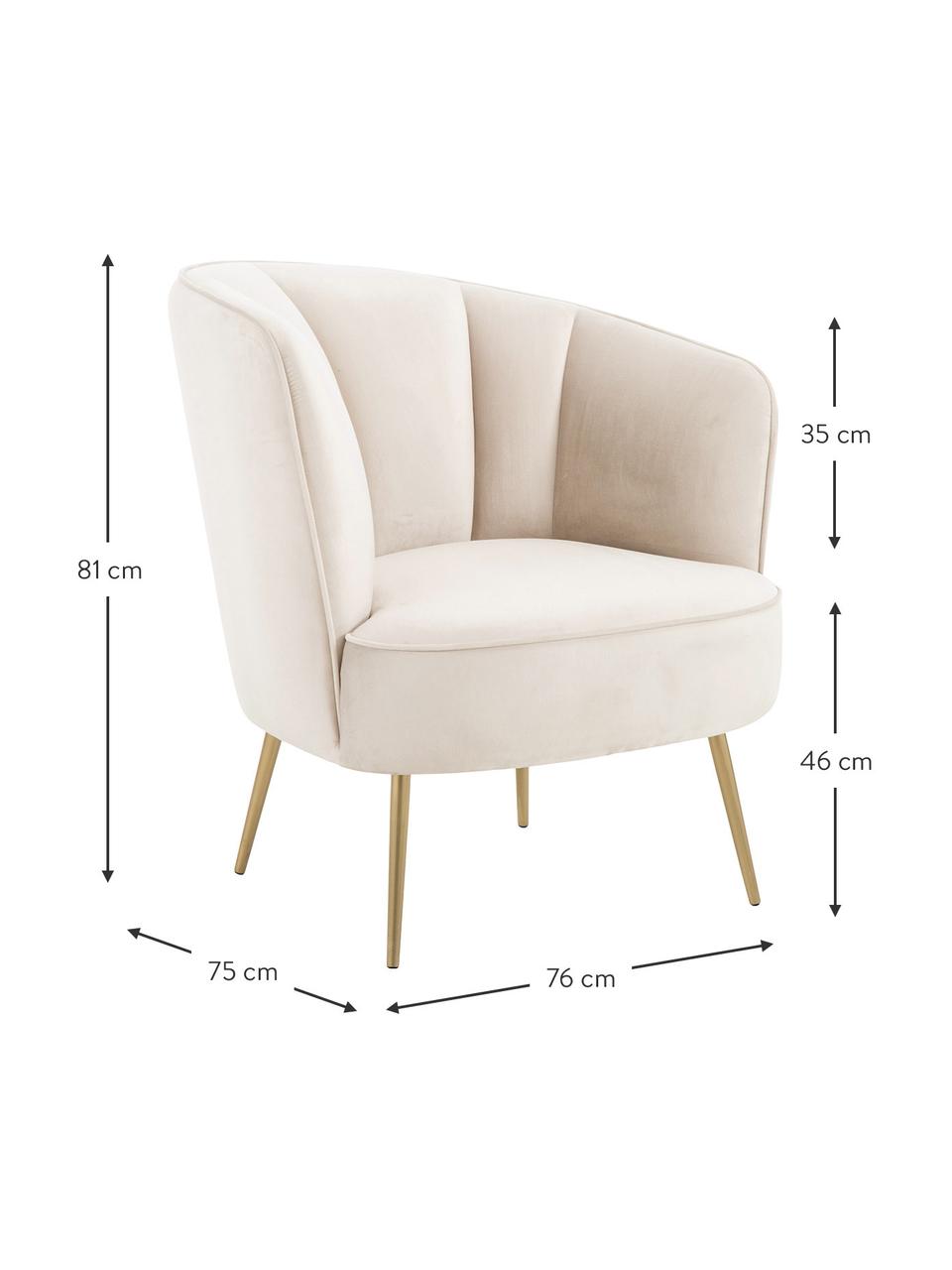 Poltrona in velluto Louise, Rivestimento: velluto (poliestere) Con , Piedini: metallo rivestito, Velluto beige, Larg. 76 x Prof. 75 cm