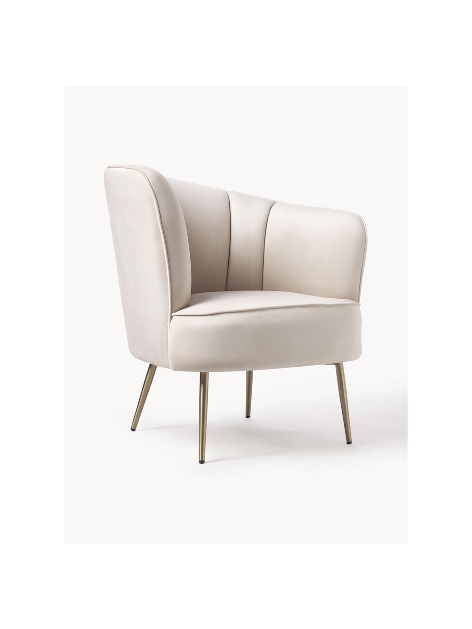 Fauteuil cocktail en velours Louise, Velours blanc crème, pieds dorés, larg. 76 x prof. 75 cm