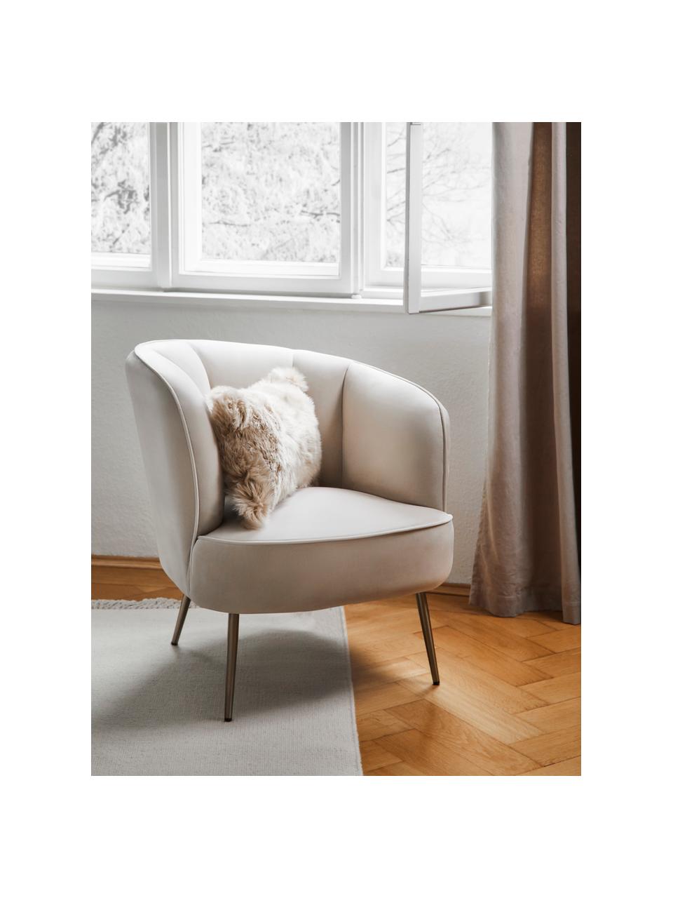 Fauteuil cocktail en velours Louise, Velours blanc crème, pieds dorés, larg. 76 x prof. 75 cm