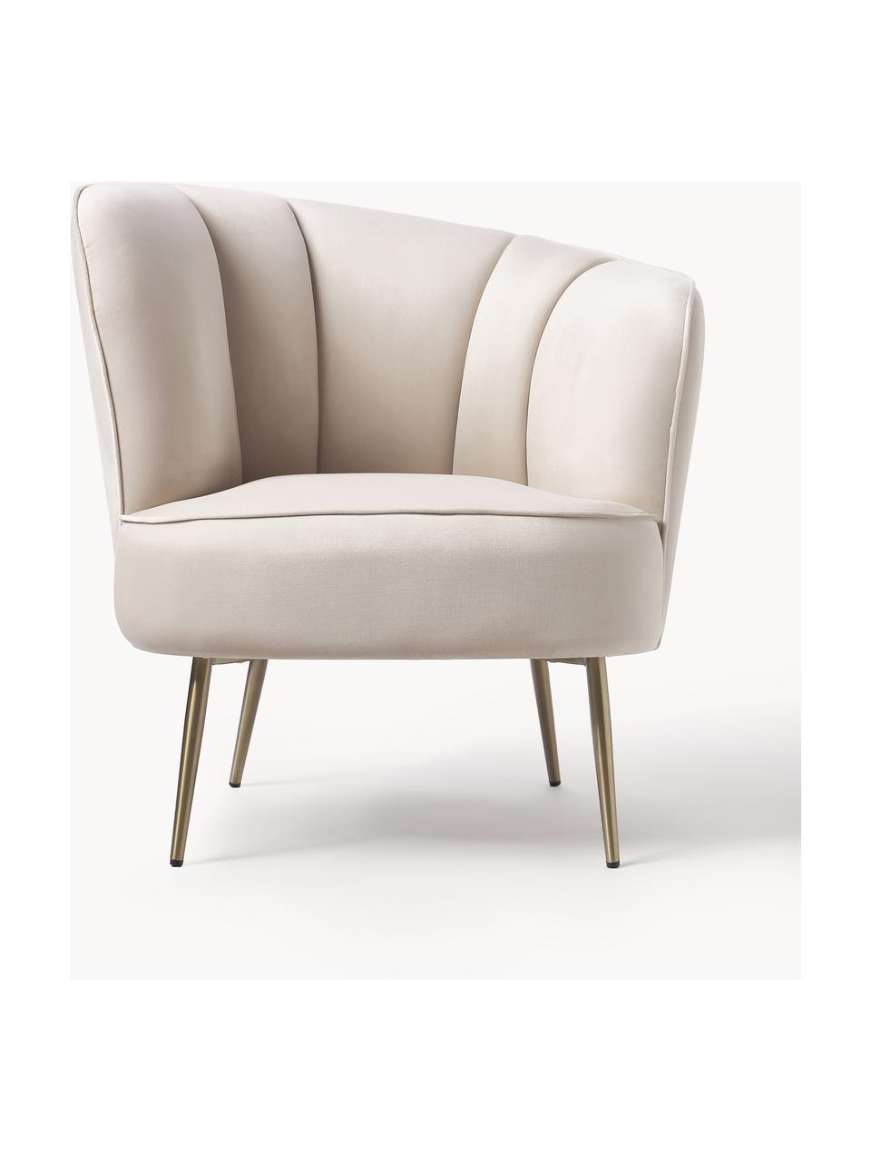 Fauteuil cocktail en velours Louise, Velours blanc crème, pieds dorés, larg. 76 x prof. 75 cm