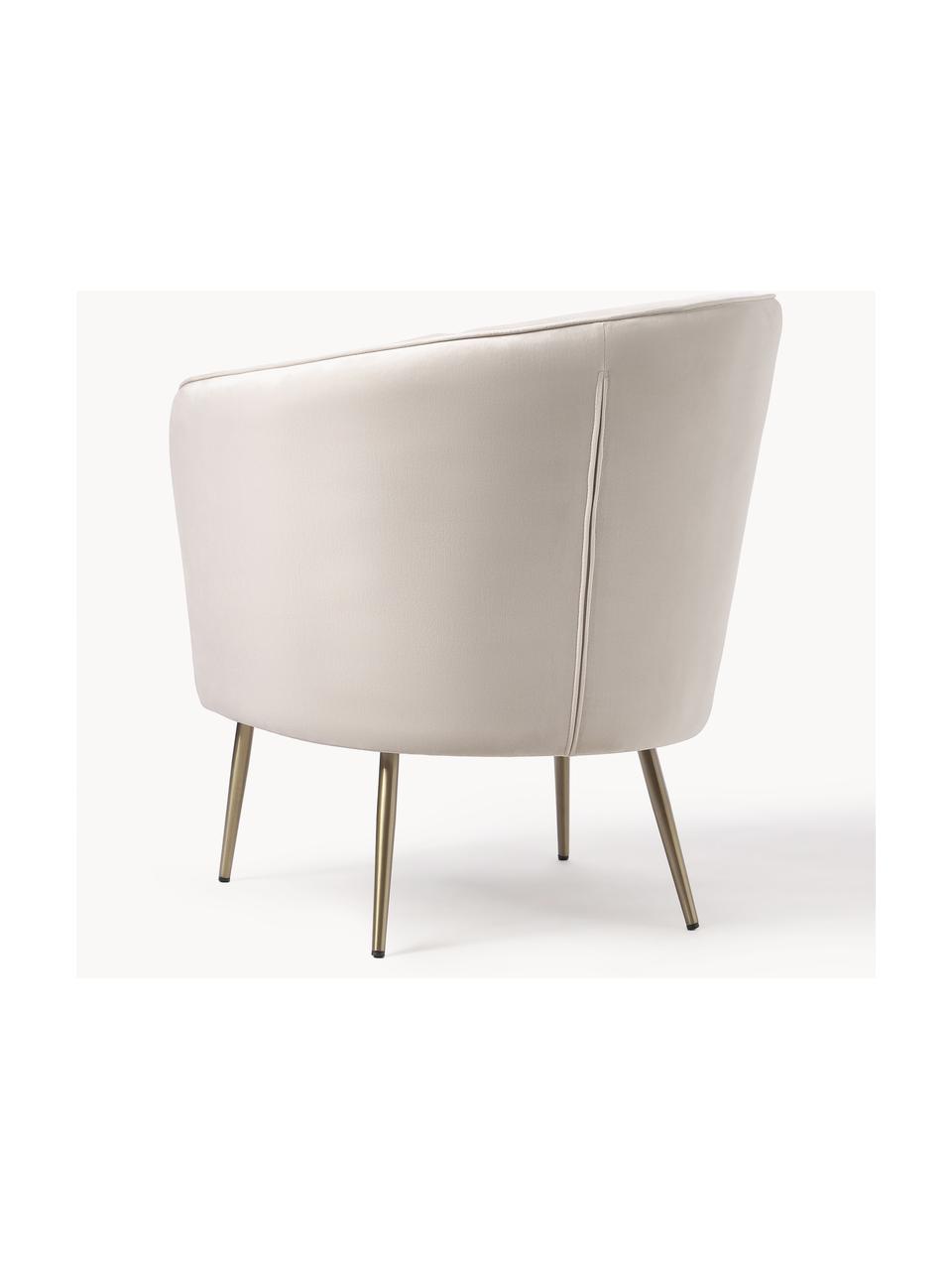 Fauteuil cocktail en velours Louise, Velours blanc crème, pieds dorés, larg. 76 x prof. 75 cm