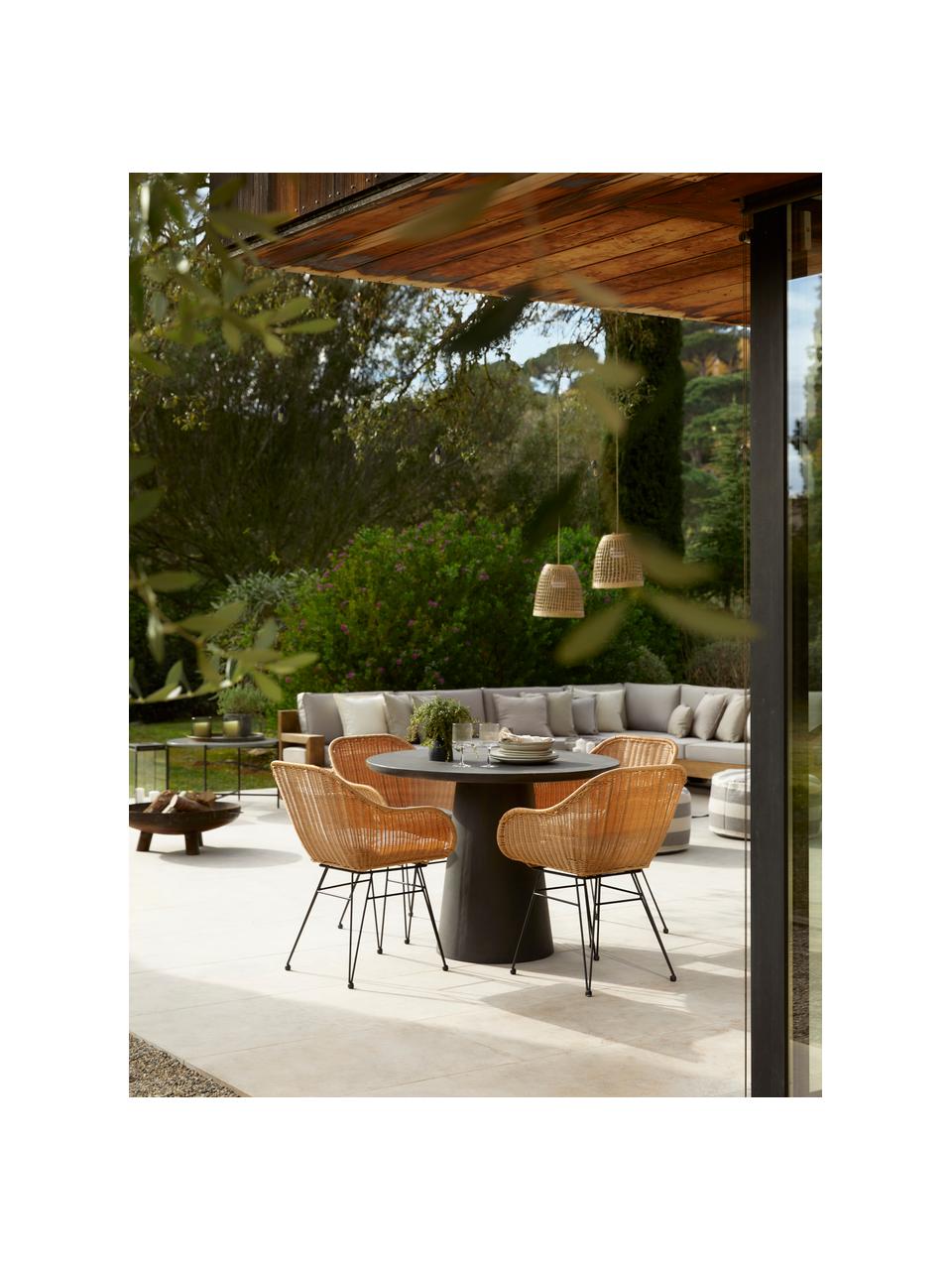 Polyrattan-Armlehnstühle Costa, 2 Stück, Sitzfläche: Polyethylen-Geflecht, Gestell: Metall, pulverbeschichtet, Hellbraun, Schwarz, B 57 x T 58 cm