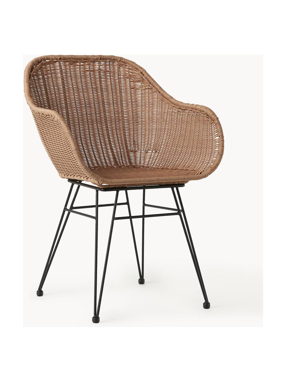 Polyratanové židle s područkami Costa, 2 ks, Světle hnědá, černá, Š 57 cm, H 58 cm