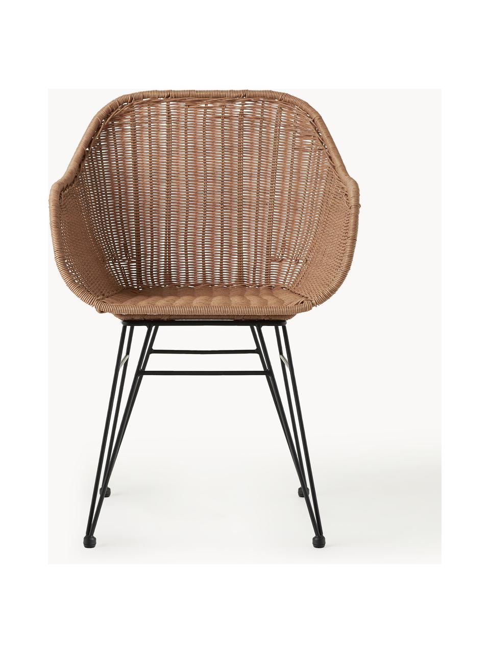 Polyratanové stoličky s opierkami Costa, 2 ks, Svetlohnedá, čierna, Š 57 x H 58 cm